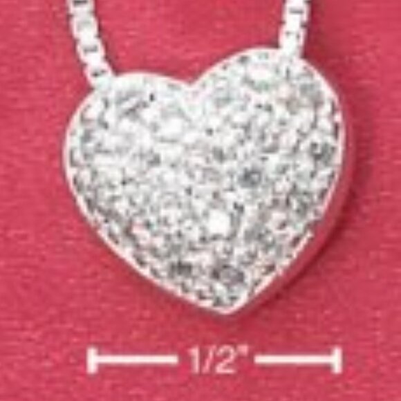 Sterling Silver CZ Dome and Pave Heart Dangle Pendant - NEW - Picture 2 of 12